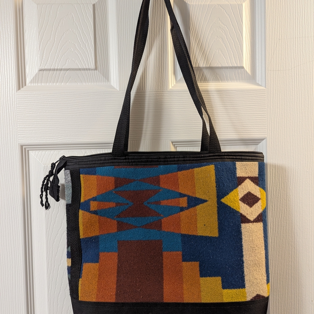 Aztec-Inspired Tote Bag - Blue and Brown
